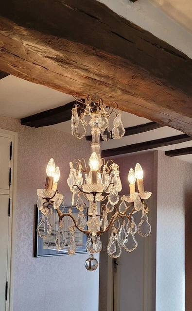LUSTRE CAGE BRONZE et laiton avec pampilles EUR 450,00 - PicClick FR