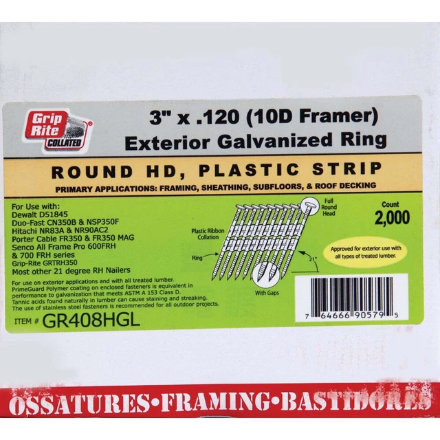 Grip-Rite 3"x.120 Framing Nail GR408HGL Grip-Rite GR408HGL 764666905795