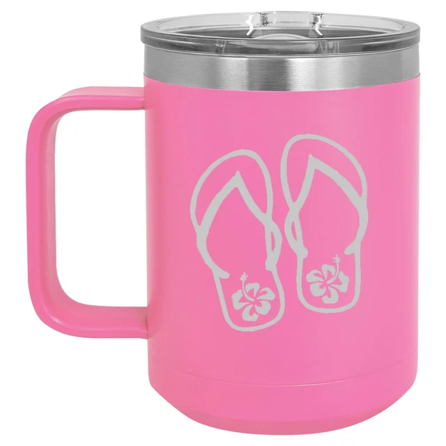 15oz Tumbler Coffee Mug Handle & Lid Travel Cup Insulated Flip Flops Hibiscus