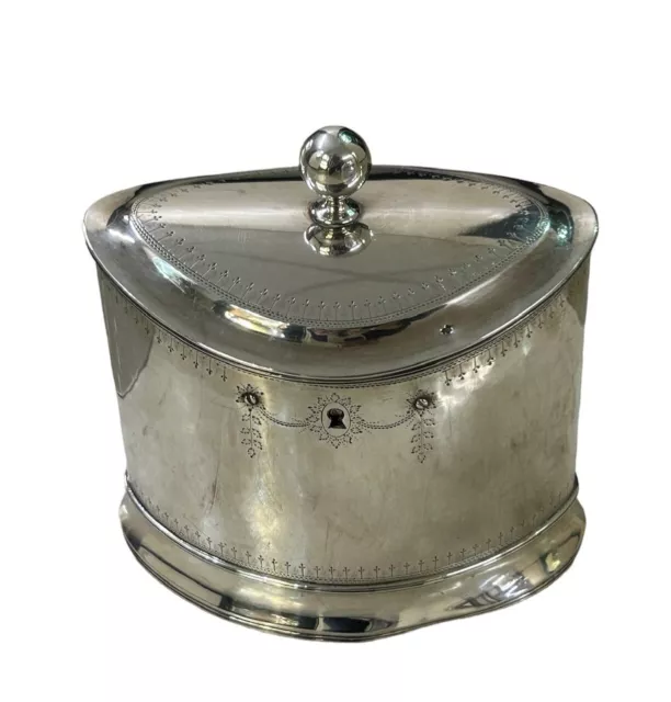 Continental Dutch Silver Lockable Oval Tea Caddy - Circa 1815 (Hauge Netherlands