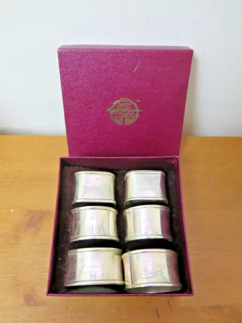 x6 Past Times Silver Plated Napkin Rings Made in India - Boxed
