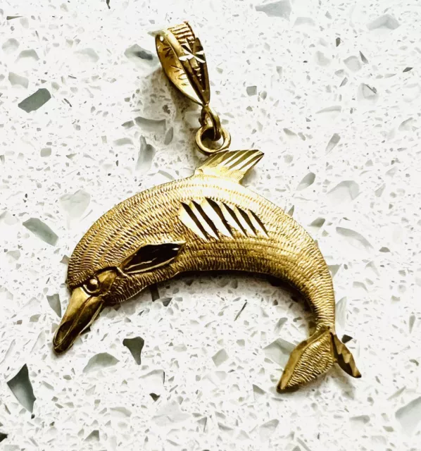 10k Gelbgold Meer Delfin Ozean Fisch Strand Nautische Halskette Anhänger Charm