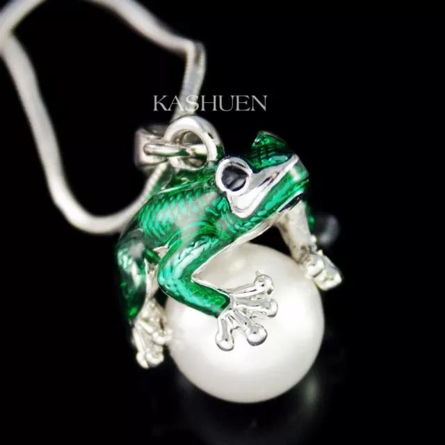 3D mit Swarovski Perle Smaragd Grün Frosch Good Luck Glück Tier Halskette