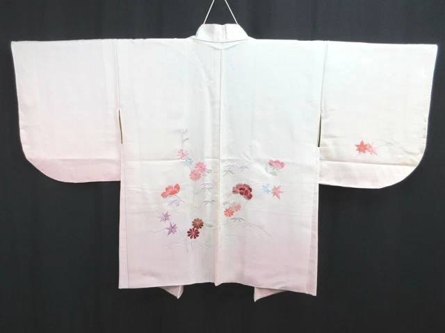 6373 Silk Vintage Japanese Kimono Haori Jacket Embroidery Flower