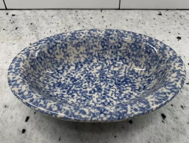 Gerald E Henn Spongeware Blue White Serving Dish Oval Bowl 10 3/8 inches.