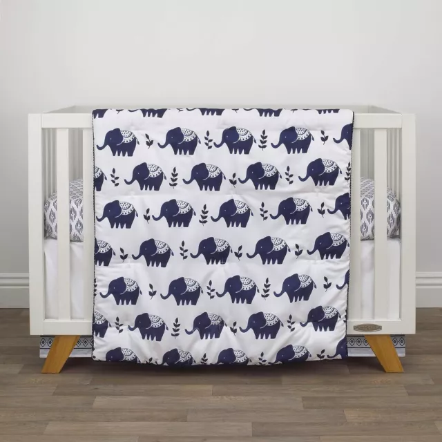 NoJo Indigo Hues Blue and White Elephant 4 Piece Nursery Crib Bedding Set