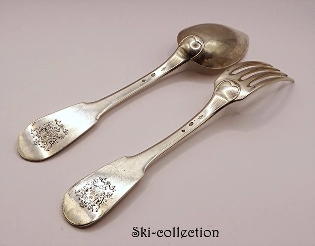 Lot Christofle Galéa – 1 Grande Fourchette + 1 Cuillère De Service – Métal Argenté – TBE