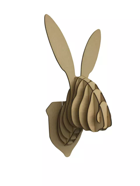 L/ S Wooden Rabbit Bunny Hare Trophy Animal Head 3D Wall Art Kids - Home Decor