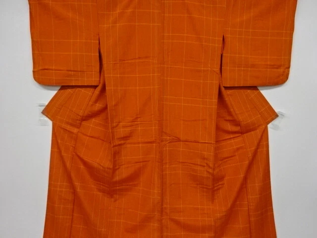 6522370: Japanese Kimono / Antique Hitoe Kimono / Tsumugi / Woven Grid