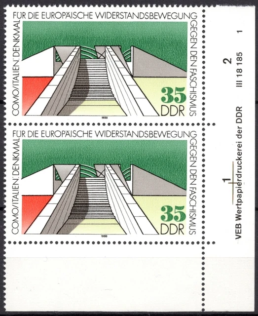 DDR 1988 Mi.Nr. 3196 ** postfrisch Eckrand mit DV Druckvermerk FN 1