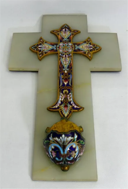 Grand bénitier et crucifix émaillé, Onyx, 31,5 cm, 1,3 kg, excellent état.