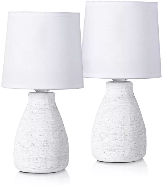 BRUBAKER Lot de 2 Lampes de Table / Chevet 28 cm Style Campagne Moderne Blanc