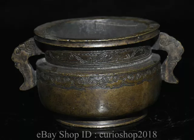 6 " Xuande Marked Old China Bronze Dynasty 2 Ear Antique incense burner Censer