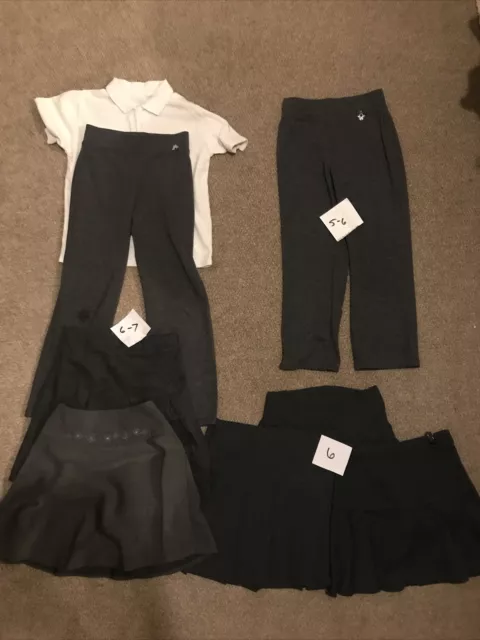 Girls School Grey Uniform Bundle 8 Items Skirts Trousers Polo Shirts 5 6 7 Yrs