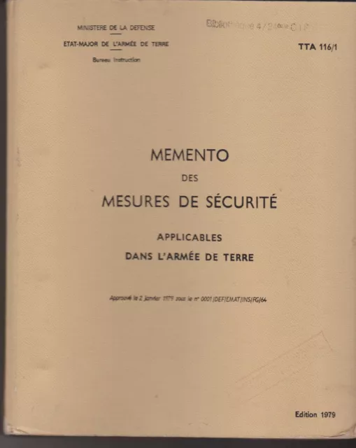 Memento Des Mesures De Securite 2° Reg Armee De Terre 1979 Port A Prix Coûtant
