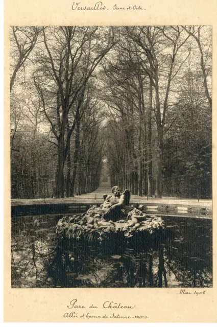France, Versailles, parc du château, allée et bassin de Saturne  Vintage print