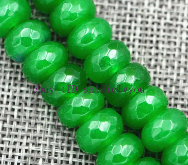 New 6x10mm Green Emerald Gemstone Faceted Roundel Loose Beads 15"