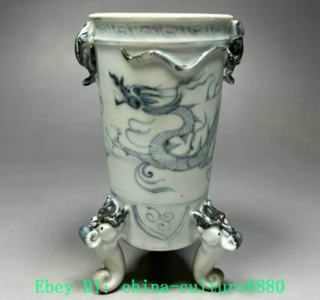 5.5 "dynastie Dragon Teng verre à trois pattes en porcelaine verte