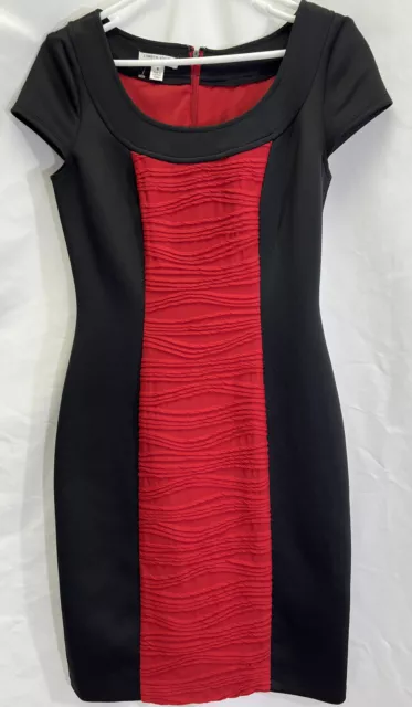 London Style sz6 Red/Black colorblock cap sleeve sheath dress zip back