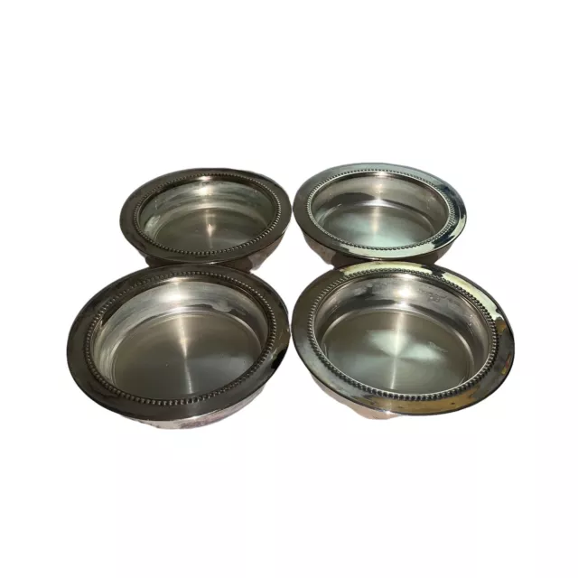 Vintage Glass & Silver Plated Coasters Set Of 4 W&S Blackinton 50 GUC