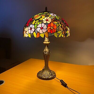 16 Inch Tiffany Style Table Lamp Stained Glass Handcrafted Bedside Light Desk UK