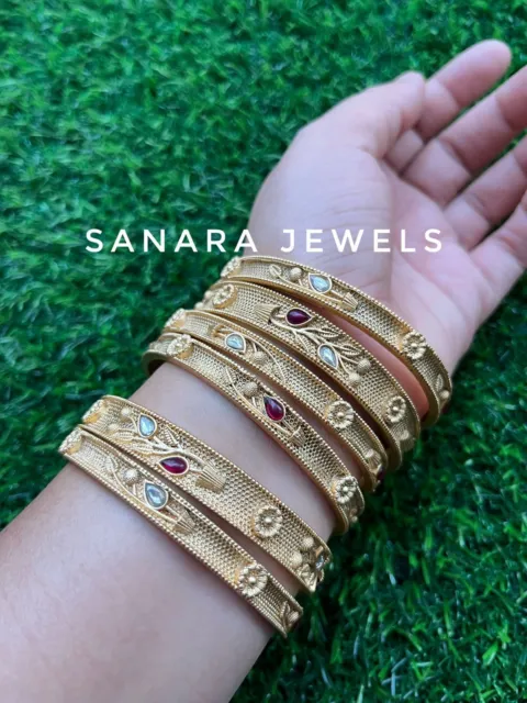 Indian Bollywood Matte Gold Tone Bangles Bracelet 6 Pcs Women Ethnic Fashion Set