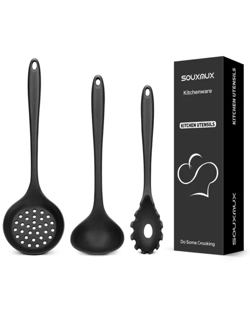 3 Pcs Silicone Kitchen Utensils Set, Soup Ladle-Pasta Fork-Slottede Spoon, No...