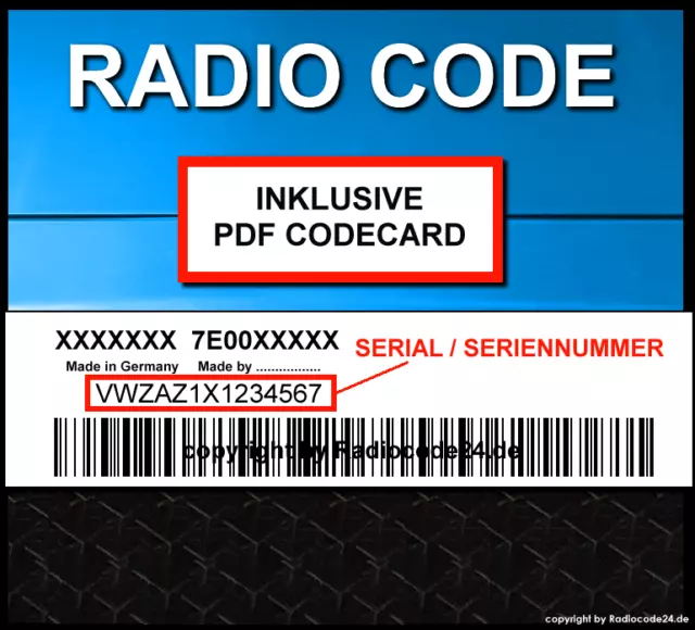 █►Radio Code passend für VW Technisat ULVWMP3 ULVWCD RCD315 MIB STD2 UNLOCK KEY
