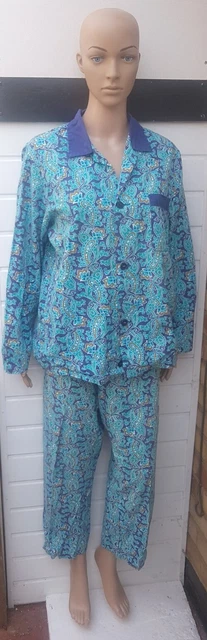 Pigiama da uomo St Michael (M&S) vintage anni '70 blu e verde paisley cotone medio