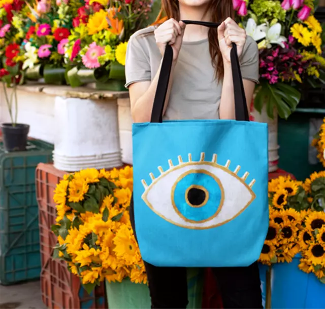 Turquoise Evil Eye Tote Beach Bag Turkish Evil Eye Gift Handbag Shoulder Bag