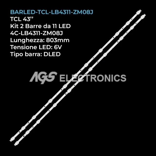 Kit 2 Barre Strip 11 Led Tv Tcl 4C-Lb4311-Hr01J/Zm06J/Zm08J 43Hr330M11A1