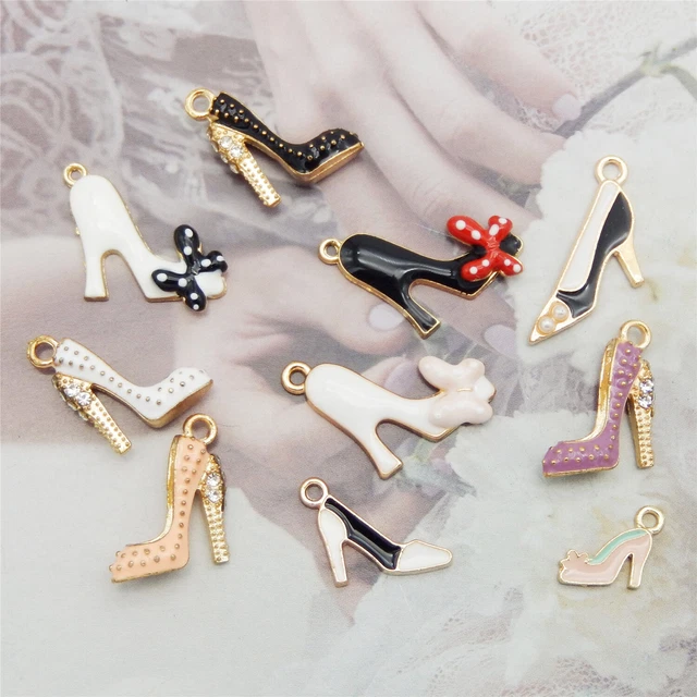 10 stk Mehrfarbig Emaille Metall High Heels Halsketten Anhänger Charm Bulk 1-2cm