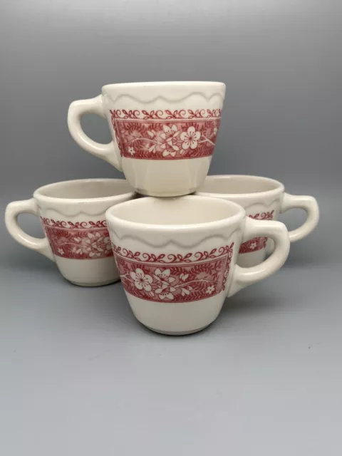 4 Vintage 1983 Syracuse China STRAWBERRY HILL Floral Tea Coffee Cup 7 1/2 oz