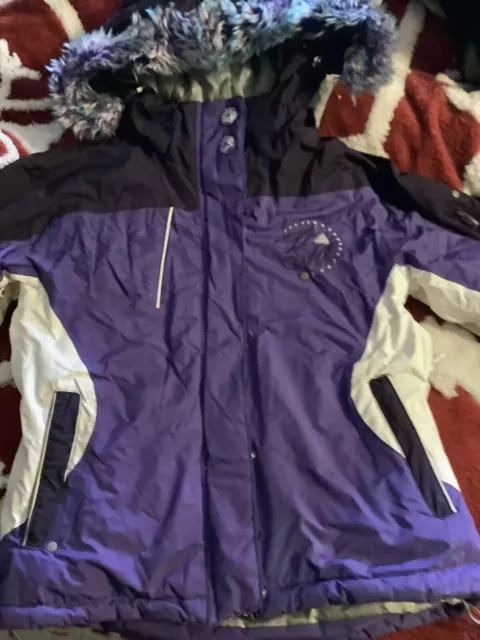 Blouson De Ski Enfant Fille 8 Ans Violet Avec Fourrure Synthétique A La Capuche