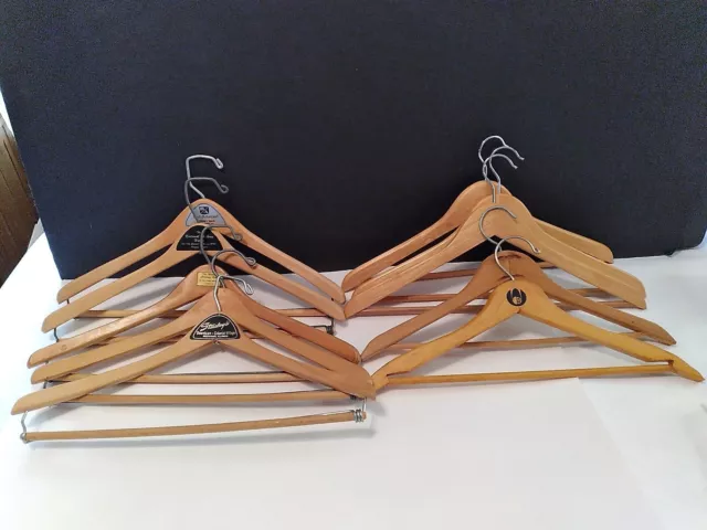 Lot of 10 Vintage Assorted Wooden Coat Pants Hangers Some With Advertising