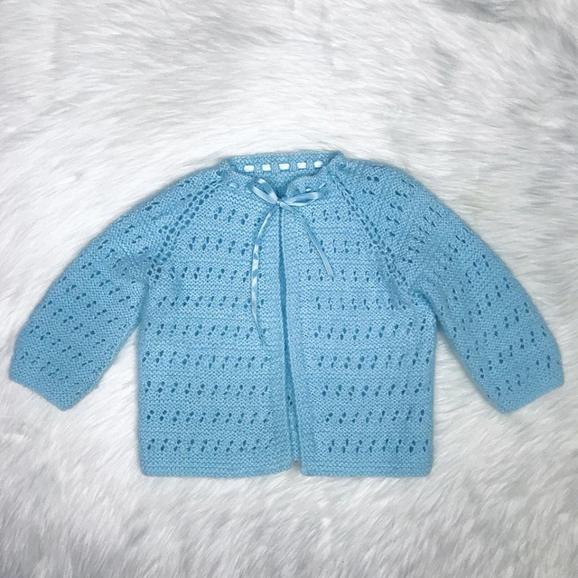 Toddler Girls Bany Blue Handmade Knot Crochet Knitted Sweater Cardigan