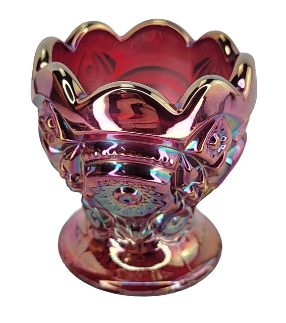 VINTAGE IMPERIAL GLASS Red Iridescent Carnival Glass Toothpick Holder