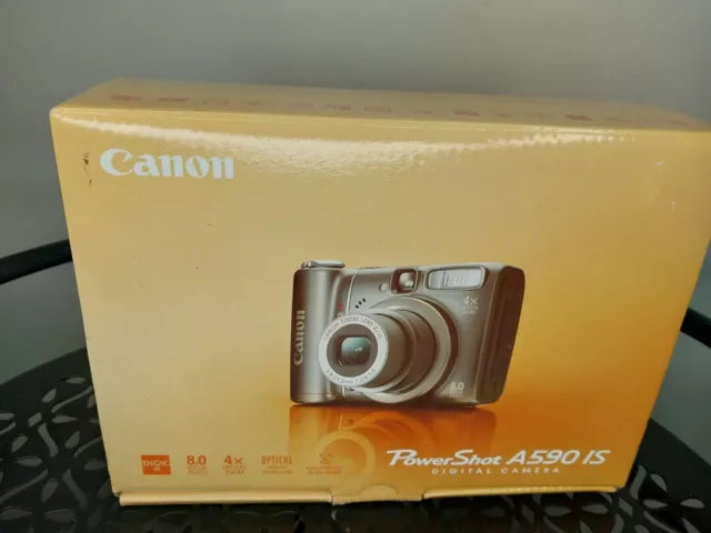 Canon PowerShot A590 IS 8.0MP Digital Camera - Gray In Box Manuals - tested work