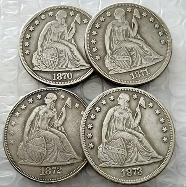 Rare Seated Liberty 1870-1873 Full Set 4pcs US Dollar Restrike Coins. Discover!