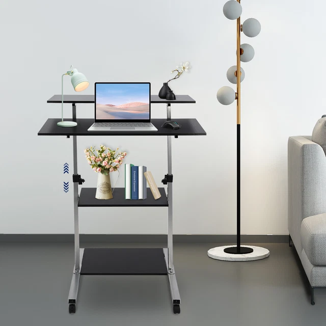 ADJUSTABLE HEIGHT COMPUTER Table Rolling Laptop Desk Mobile Stand Up ...