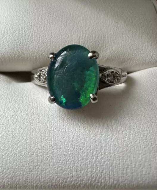 Sterling Silver Large Genuine Opal Ring Handcrafted Australian Triplet Opal