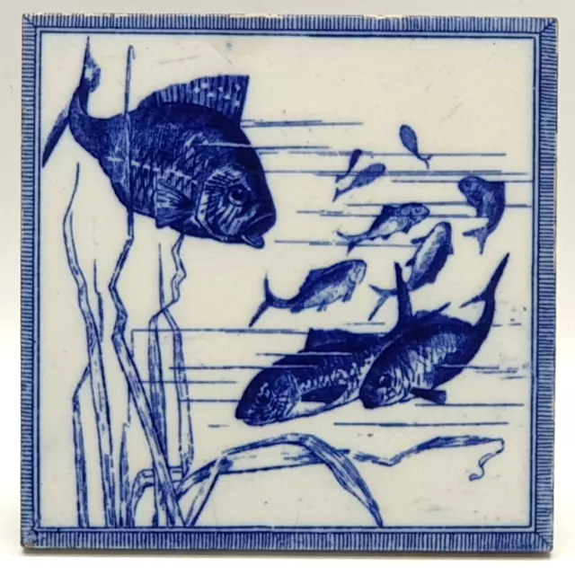 Aesthetic Transfer-Printed Tile Minton, Hollins & Company Fish Motif C1880 AE6