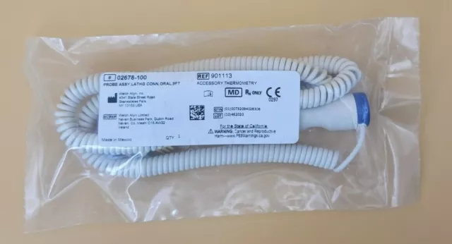 Welch Allyn 02678-100 Suretemp Thermometer 9’ Oral Probe Genuine Sealed BLUE