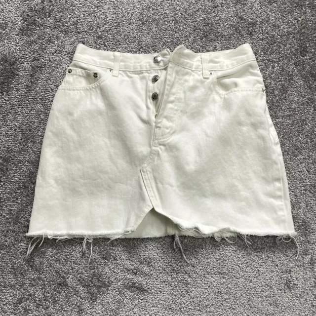 Asos Design Denim Jean Mini Skirt Womens 6 White Short Button Fly Pockets Ladies