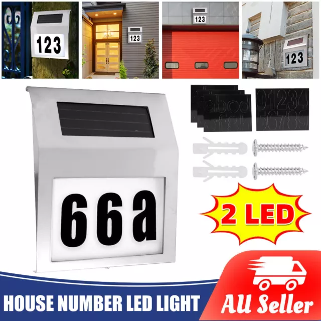 Solar Powered House Numbers W/LED Light Stainless Steel Signs Plaques Waterproof