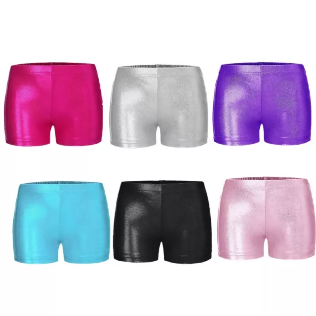 Fille Short de Sport Danse Ballet Gymnastique Métallique Pantalon Court Yoga