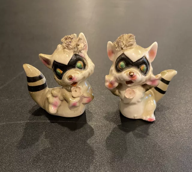 vintage 1950’s raccoon salt and pepper shakers made in japan