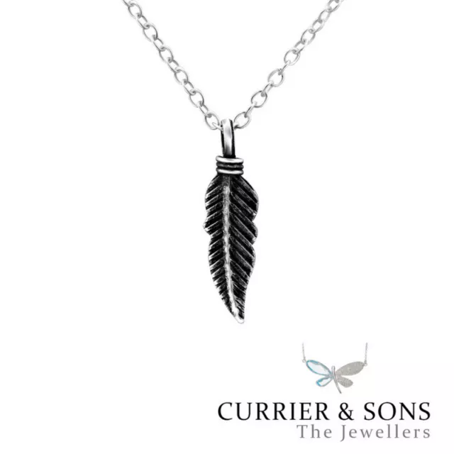 925 Sterling Silver Feather Pendant Necklace Design 3 (45cm / 18 inch)