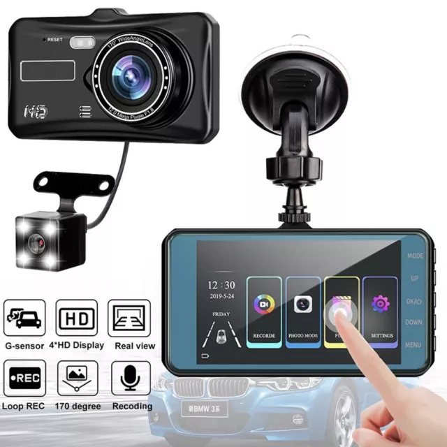 4" Car Dash Camera Touch Night Vision Video DVR Recorder Front and Rear Dual Cam