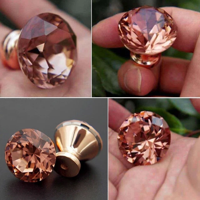 2/4PC Diamant Porte Tiroir Poignées Doré Rose Cristal Verre Bouton Placard Neuf